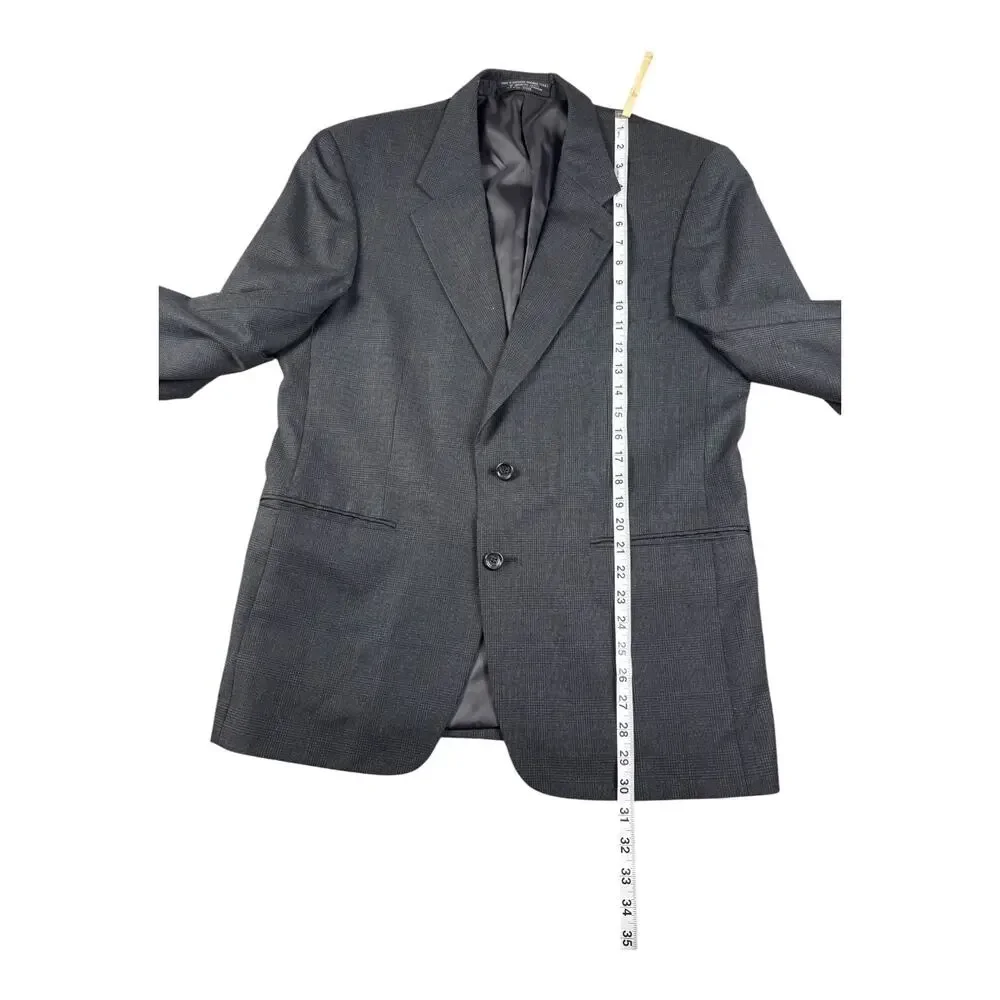 Jones New York Men's Dark Grey Glen‎ Plaid Wool Cashmere 2 Piece Suit Tailored